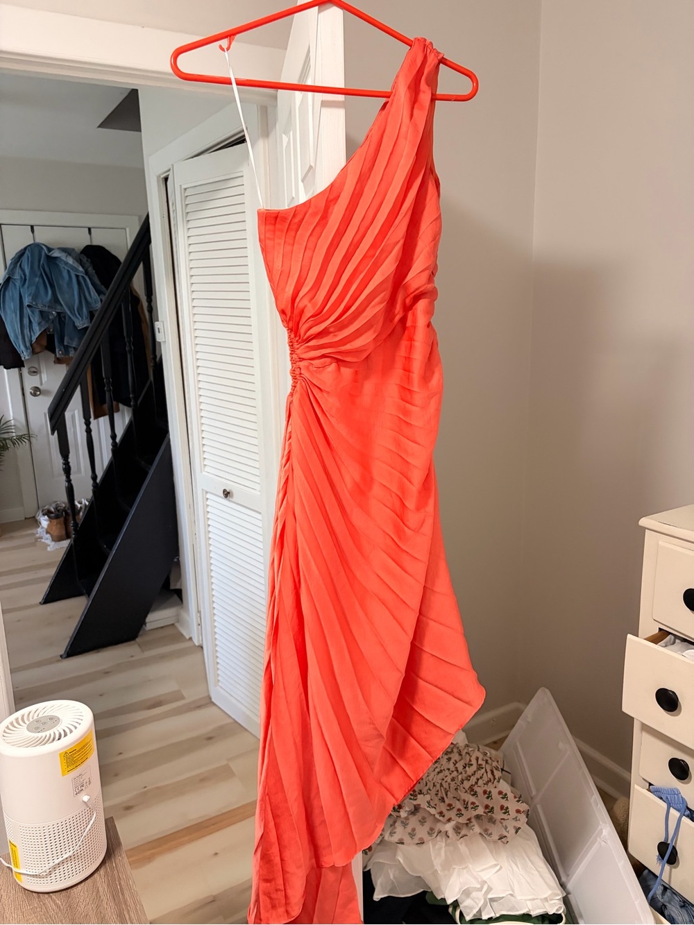 Elegant One-Shoulder Coral Dress